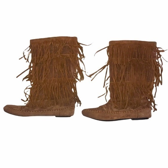 Shoes - Suede Fringe Boots